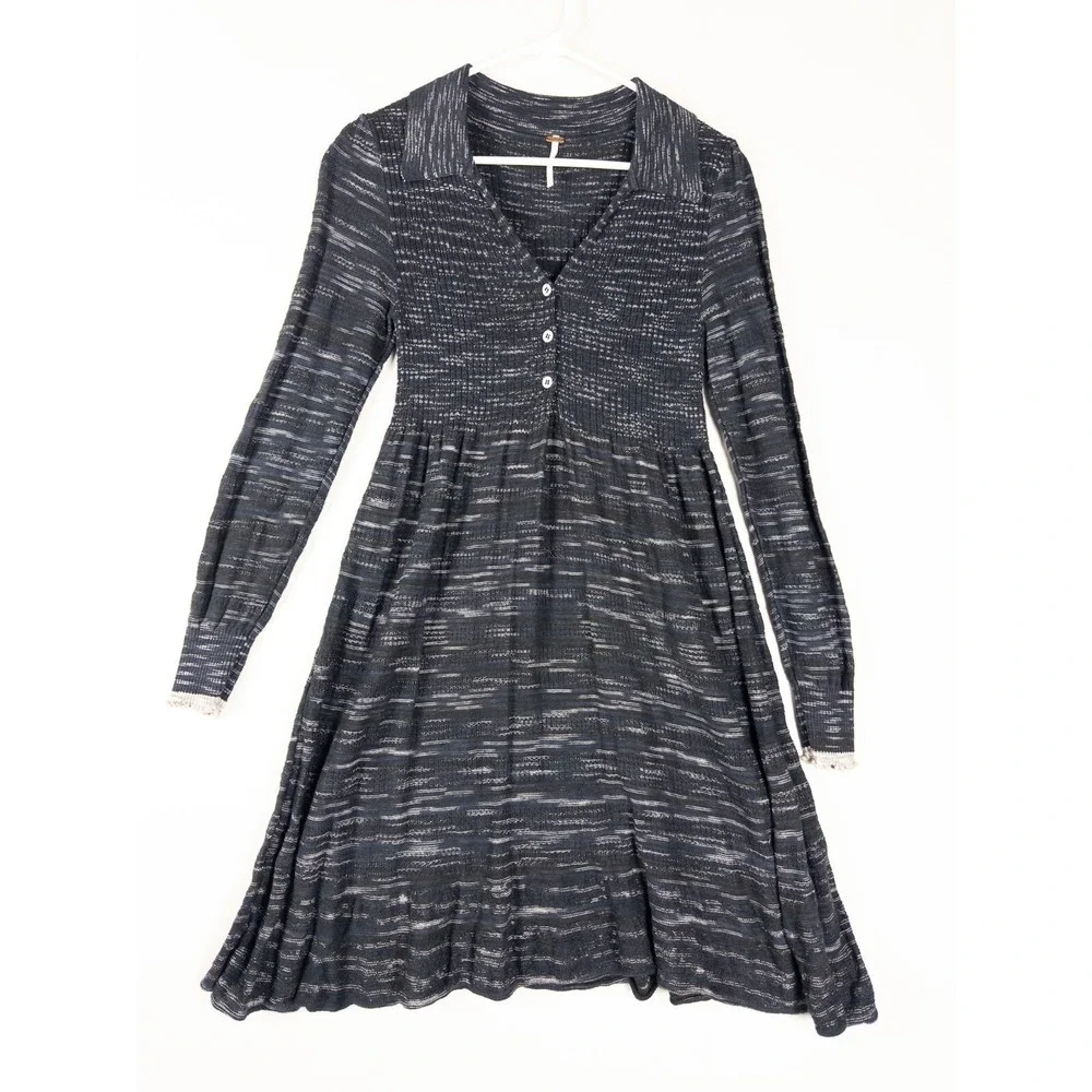 Free People Sweater Dress Small Womens Boho Ruffle Flare V Neck Rayon Blend Knit